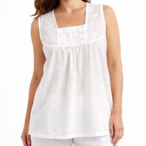 NWT Victoria’s Classics 100% Cotton White Embroidered Sleep Top XL Cottagecore